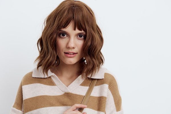 Textured lob with bangs haircut